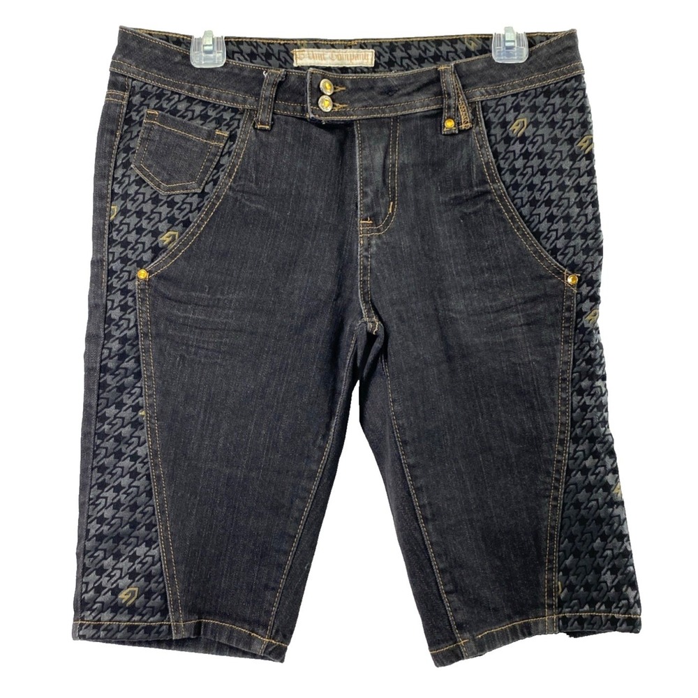 G Unit Company Denim Shorts Junior 11 Dark Wash Gold Rhinestones Flap Pockets
